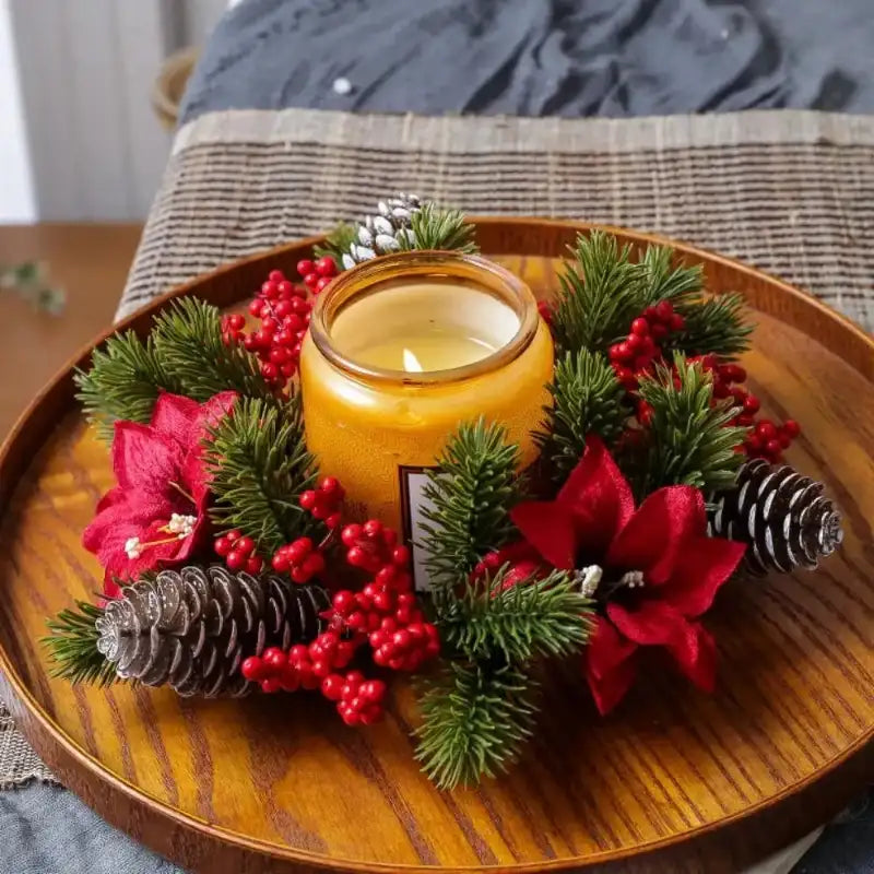Emesa Home Red Berry & Pinecone Decorative Candle Wreath Centerpiece