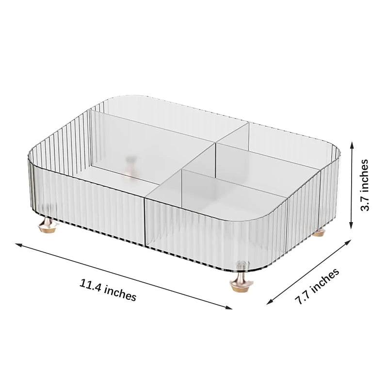 EMESA HOME Large Capacity Bathroom Vanity Tray Perfume Organizer – Clear Desktop Storage Box for Skincare, Lotion Bottles & Cosmetics on Dresser.. 5 Slots Clear