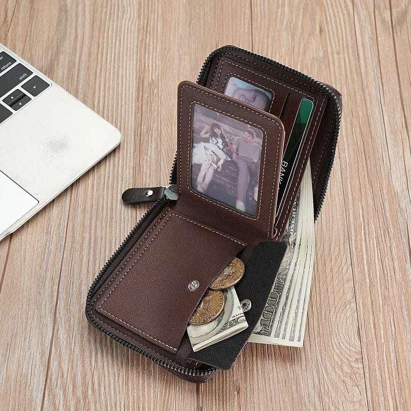 EMESA HOME Leather Men’s Wallet Luxury Men's Purse Male Zipper Card Holders with Coin Pocket Rfid Wallets Gifts for Men Money Bag