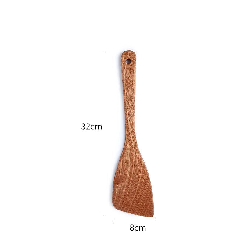 EMESA HOME Wooden Spatula Spoon Frying Solid Wood High Temperature Resistant Soup Spoon No Paint No Wax Natural Material