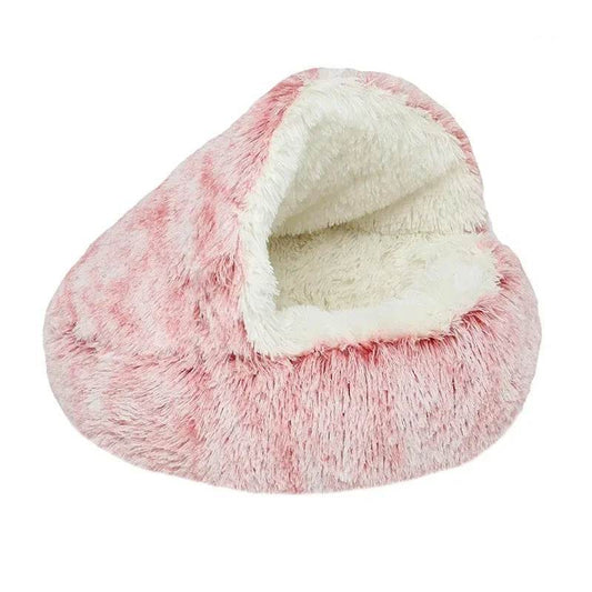 EMESA HOME Semi-Enclosed Plush Pet Nest – Cozy Shell Bed for Cats & Small Dogs, Ideal for Autumn & Winter Pink-L