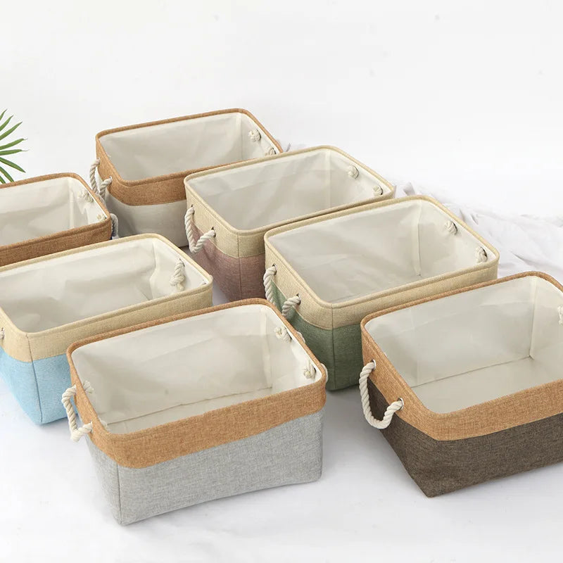 EMESA HOME Versatile Double-layered Linen Laundry Basket Space-saving Makeup Storage with Handles Picnic Basket Laundry Basket