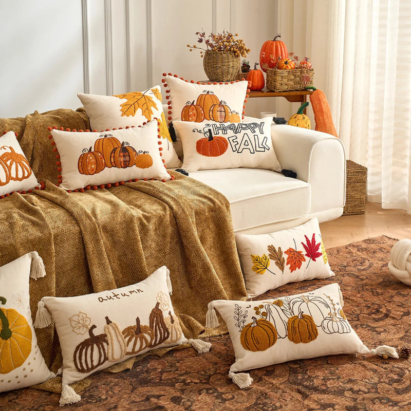 EMESA HOME Autumn Embroidered Farmhouse Decorative Cushion Cover