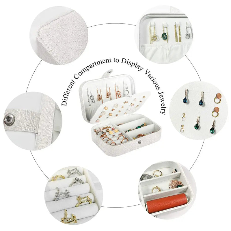Boîte à bijoux portable Emesa Home – Organisateur de bijoux en cuir avec rangement zippé pour le voyage et l'exposition