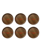 Six wooden coasters with dimensions on a white background, labeled '6PCS'.