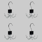 Four metal hooks with black square pads on a white background