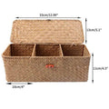 EMESA HOME Hand-Woven Storage Basket with Lid – 3-Grid Rectangular Wardrobe Organizer for Clothes & Sundries - EMESA HOME™