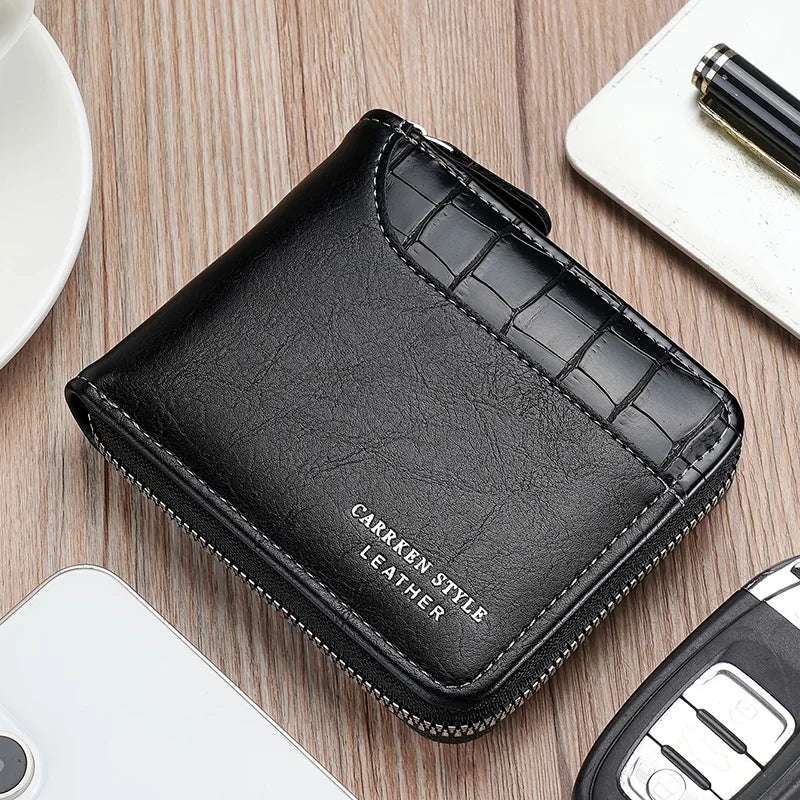 EMESA HOME Leather Men’s Wallet Luxury Men's Purse Male Zipper Card Holders with Coin Pocket Rfid Wallets Gifts for Men Money Bag