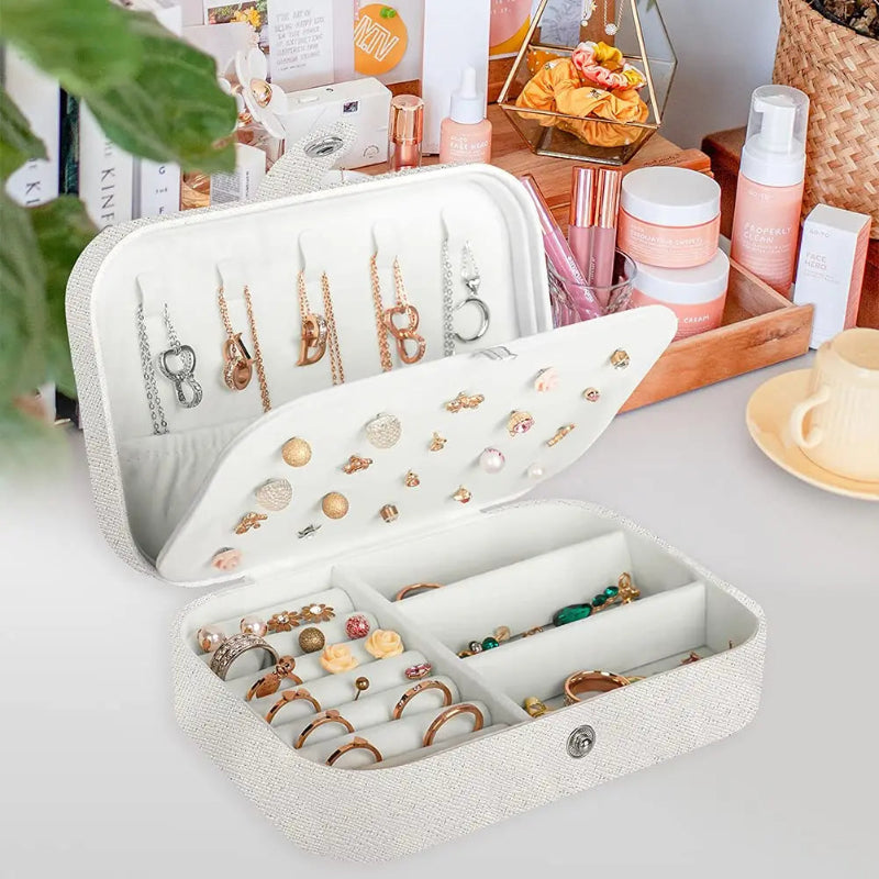 Boîte à bijoux portable Emesa Home – Organisateur de bijoux en cuir avec rangement zippé pour le voyage et l'exposition