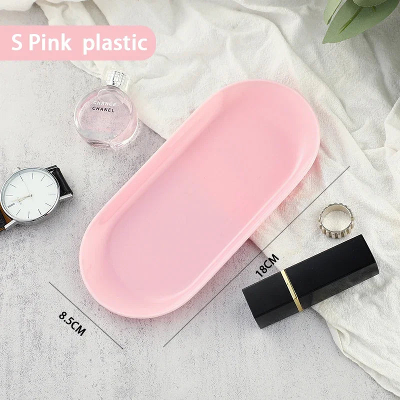 EMESA HOME Gold & Silver Stainless Steel Water Drop-Shaped Cosmetics, Jewelry & Dining Tray – Multi-Functional Home Storage Container Pink S