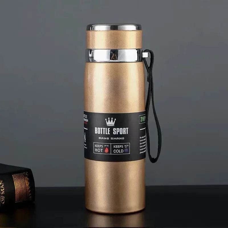 EMESA HOME Thermal Water Bottle – Stainless Steel Vacuum Flask for Hot and Cold Water, Tea, Coffee Gold 1000ml
