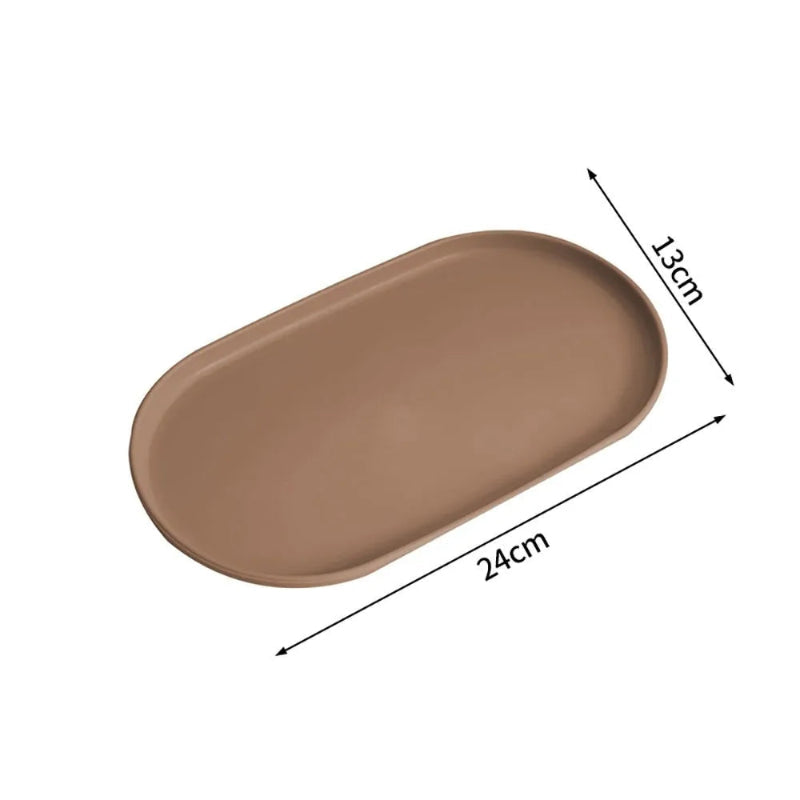 Brown oval tray shown on a white background with dimension arrows and labels indicating 24 cm length and 13 cm width.