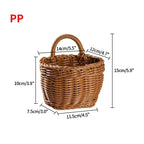 Wicker basket with dimensions labeled on a white background