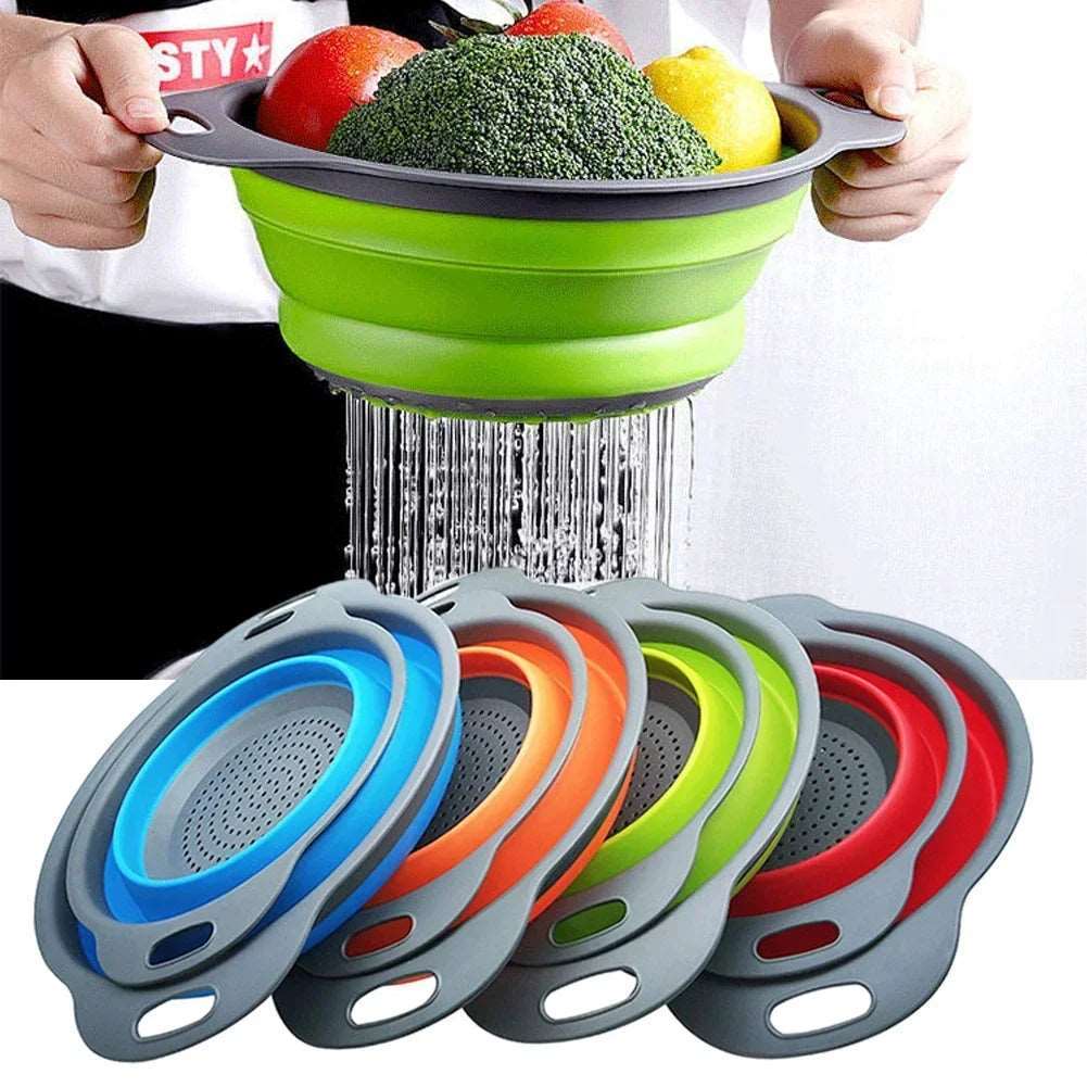 EMESA HOME Silicone Folding Drain Basket - Collapsible Fruit & Vegetable Strainer, Foldable Kitchen Storage Tool