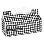 Tissue holder with houndstooth pattern and 'Sweet Home' text on a white background