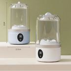 Two portable humidifiers shown on a shelf against a muted green background, with overlaid dimension text reading 12.5cm and 40cm and the heading 'Product parameters'.