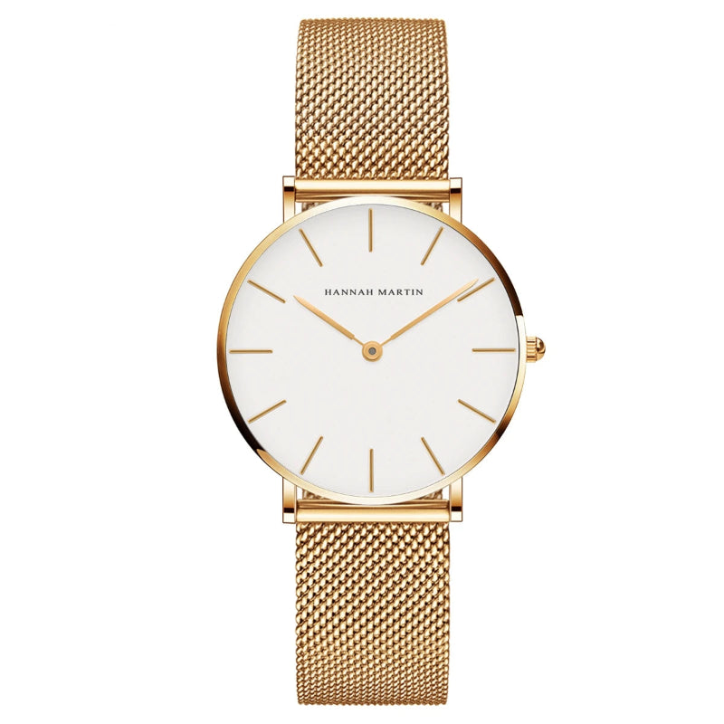 EMESA HOME Women’s Black Stainless Steel Watch – Waterproof Fashion Wristwatch with Bracelet Strap, Sport & Casual Elegant Design CB36 Gold White No