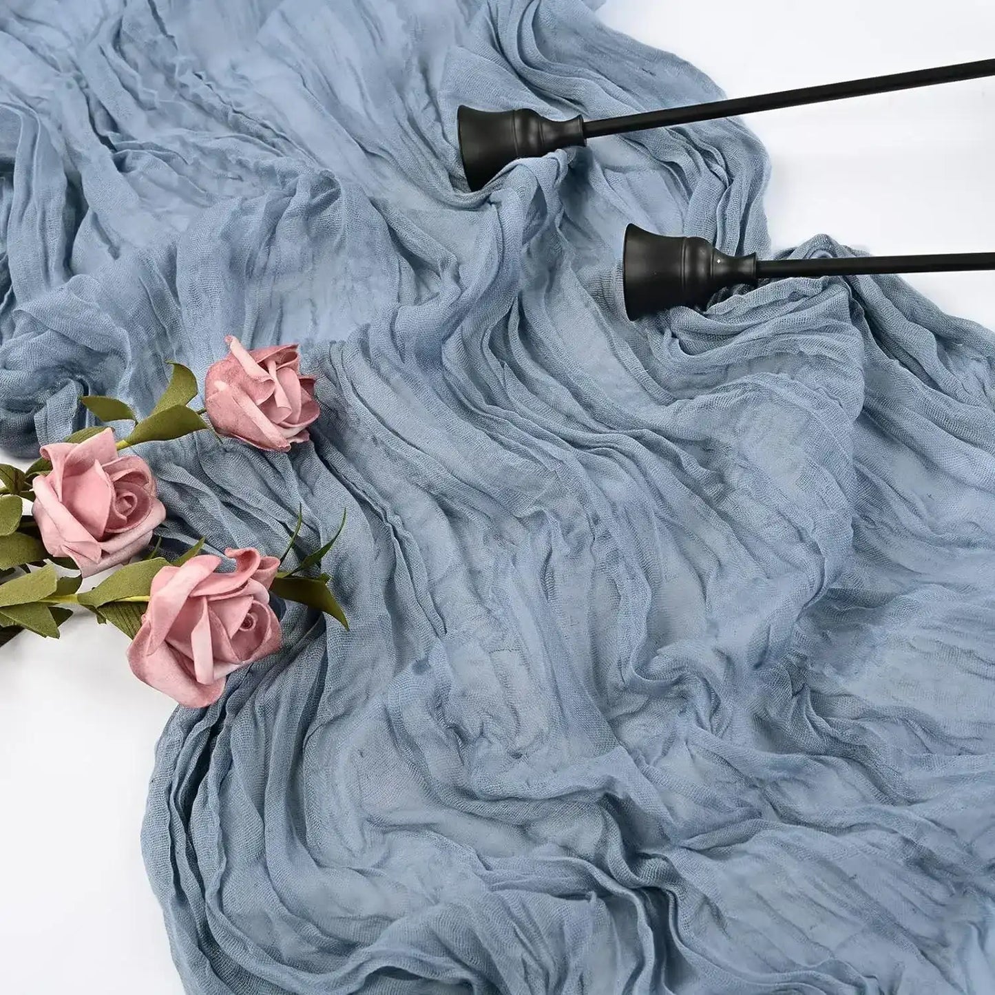 EMESA HOME Gauze Table Runner – 90×300cm Rustic Boho Table Decor for Dining, Wedding, Party, or Decoration grey blue