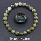 Moonstone bracelet on a dark background with 'Moonstone' text