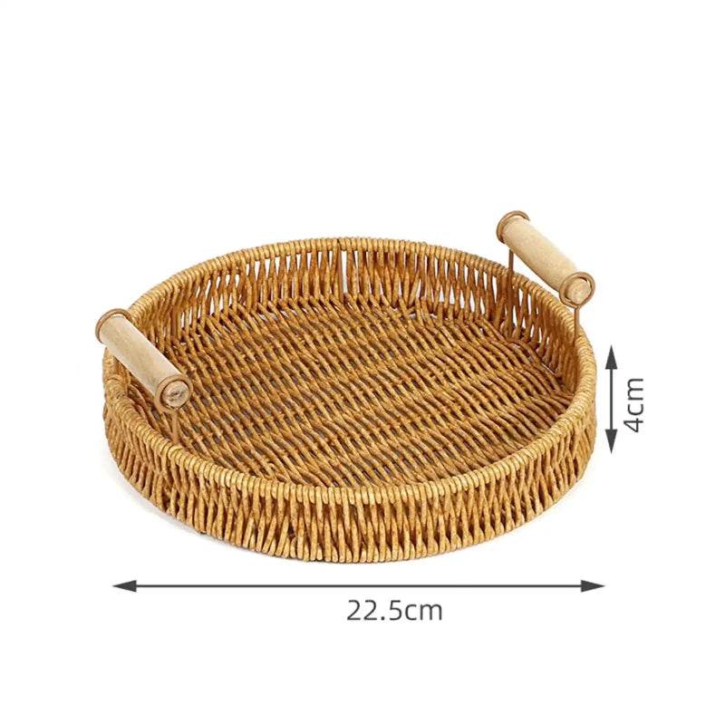 EMESA HOME-Oval Curved Rattan Wicker Woven Serving Baskets - Bread, Fruit, Vegetables, Restaurant Tabletop Display S 22.5X4cm