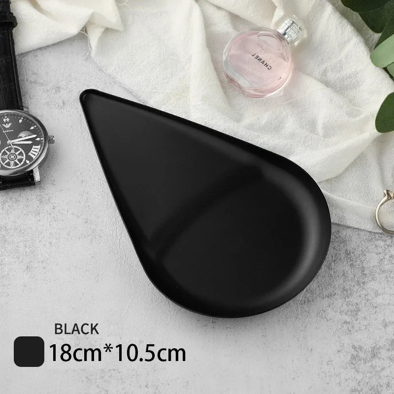EMESA HOME Gold & Silver Stainless Steel Water Drop-Shaped Cosmetics, Jewelry & Dining Tray – Multi-Functional Home Storage Container Black Water drop