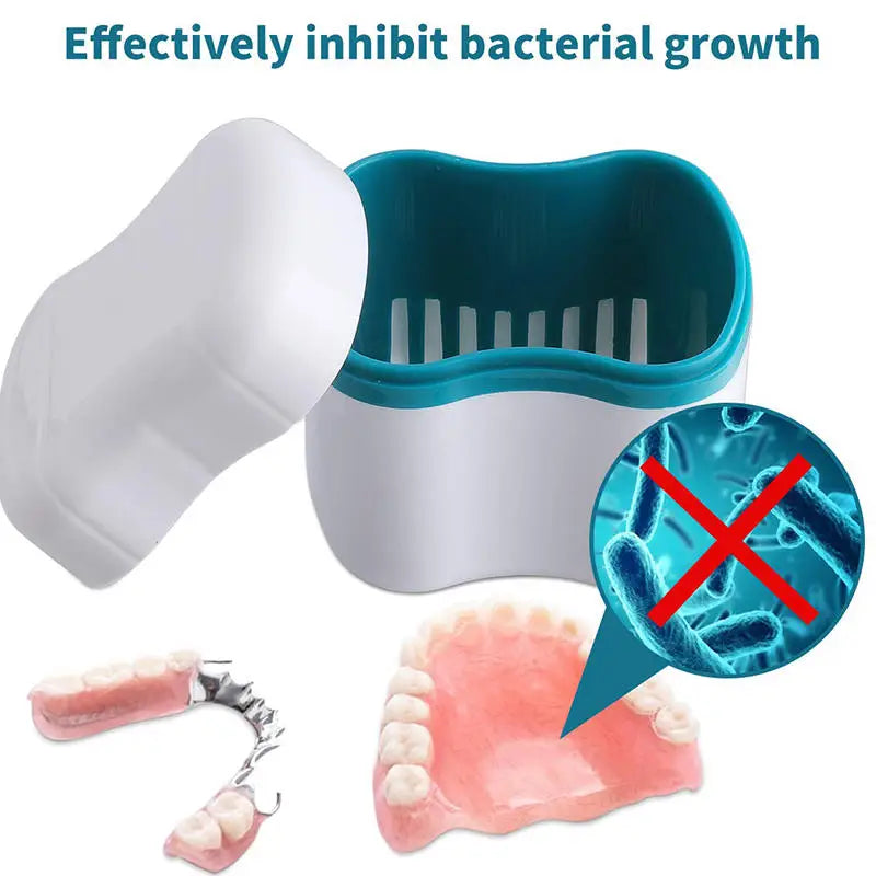 EMESA HOME Denture & Retainer Storage Case – Portable Cleaning Container for Dentures, Mouthguards & Travel Use