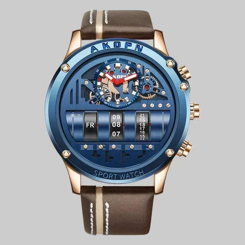 EMESA HOME Luxury Men Quartz Watch – Business Leather Strap Watch with Rotate Date - EMESA HOME™