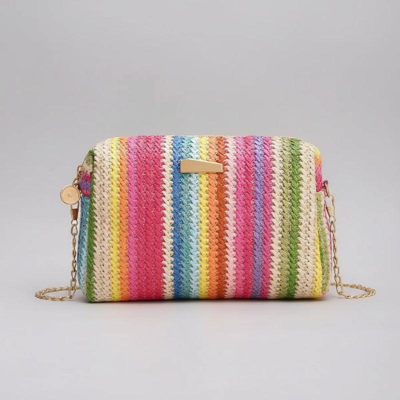 EMESA HOME Rattan Straw Chain Crossbody Bag – Women’s Summer Beach Flap Handbag & Small Travel Purse