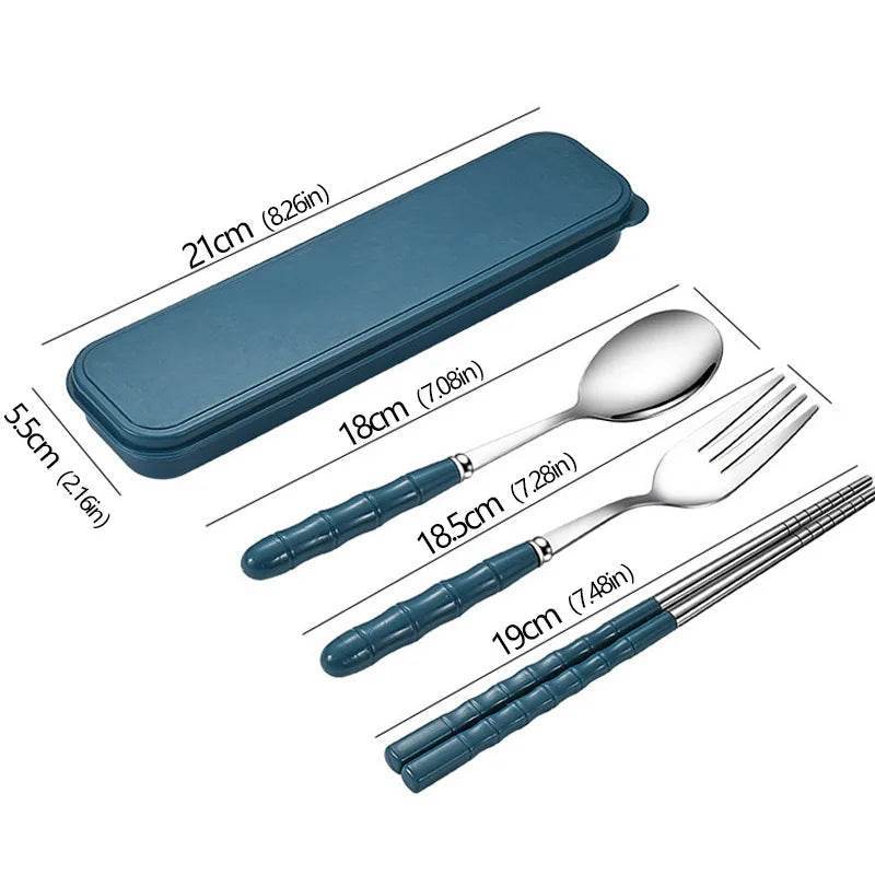 EMESA HOME 3-Piece Portable Cutlery Set – Stainless Steel Spoon, Fork & Chopsticks with Travel Case for Work, School & Outdoor Use - Emesa Home