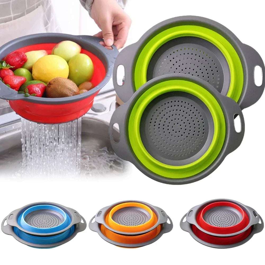 EMESA HOME Silicone Folding Drain Basket - Collapsible Fruit & Vegetable Strainer, Foldable Kitchen Storage Tool