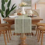 EMESA HOME Cotton Linen Blend Table Runner – Hand Woven Tassels for Wedding Party Arch Door & Dining Table Decor - EMESA HOME™