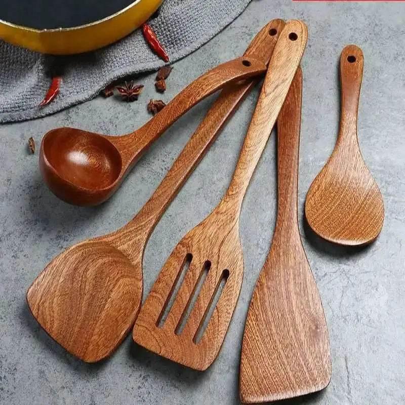 EMESA HOME Wooden Spatula Spoon Frying Solid Wood High Temperature Resistant Soup Spoon No Paint No Wax Natural Material - EMESA HOME™