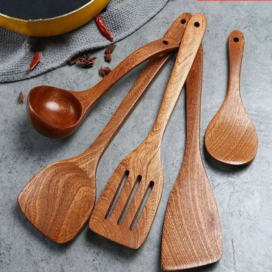 EMESA HOME Wooden Spatula Spoon Frying Solid Wood High Temperature Resistant Soup Spoon No Paint No Wax Natural Material