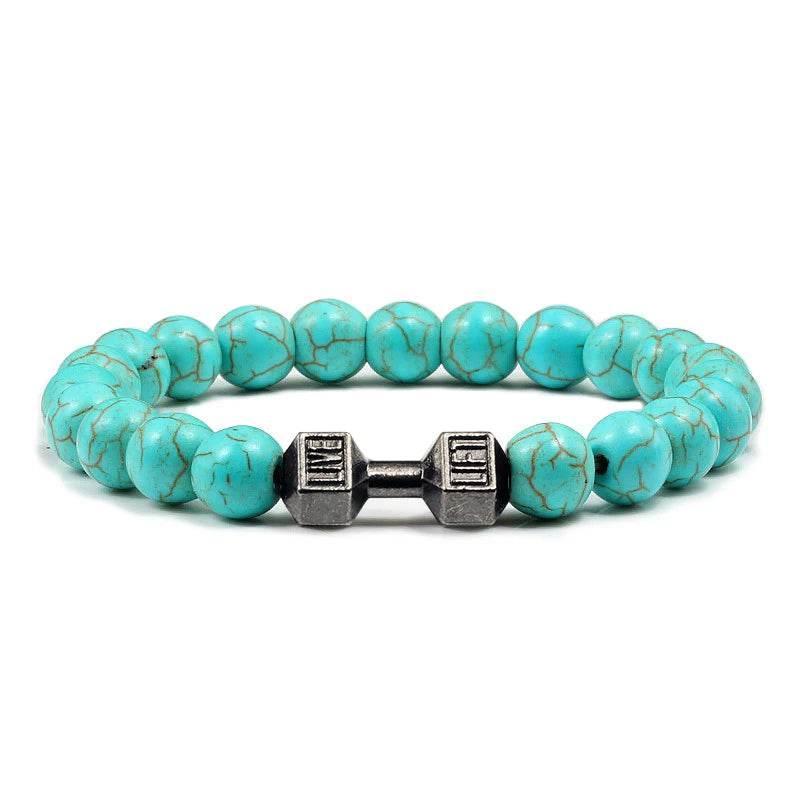 EMESA HOME Volcanic Stone Bead Bracelet – Matte Black Lava & White Dumbbell Charm Fitness Jewelry for Men & Women - EMESA HOME™