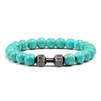 EMESA HOME Volcanic Stone Bead Bracelet – Matte Black Lava & White Dumbbell Charm Fitness Jewelry for Men & Women - EMESA HOME™
