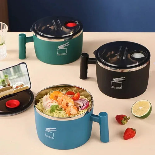 EMESA HOME Stainless Steel Noodle Bowl with Lid – Sealed Portable Drain Bowl for Instant Noodles - EMESA HOME™