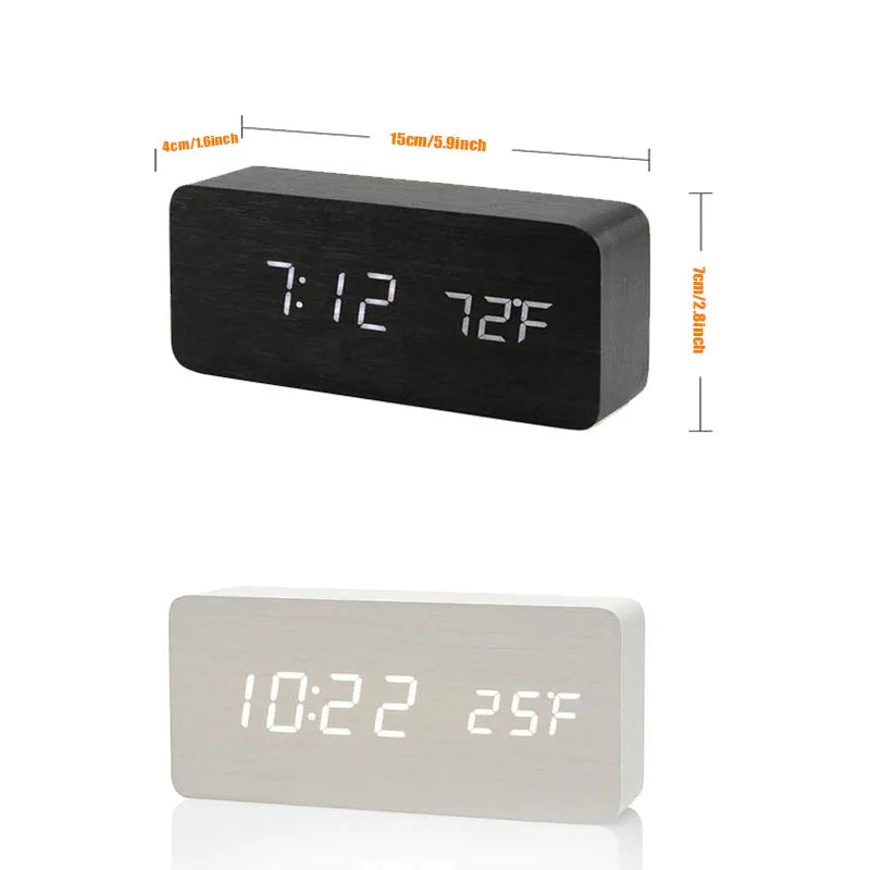 EMESA HOME Wooden Digital Alarm Clock, LED Alarm Clock with Temperature Desk Clocks for Office, Bedside Clock