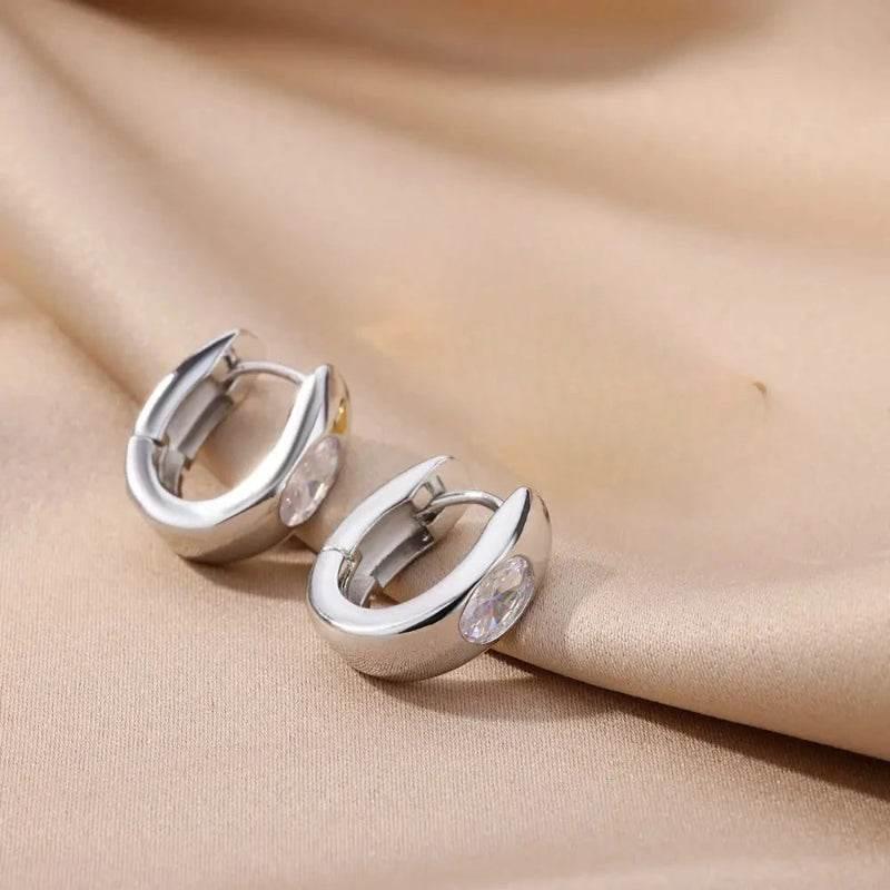 EMESA HOME Women’s Retro Zirconia Hoop Earrings – Stainless Steel, Light Luxury, Simple Niche Design - EMESA HOME™