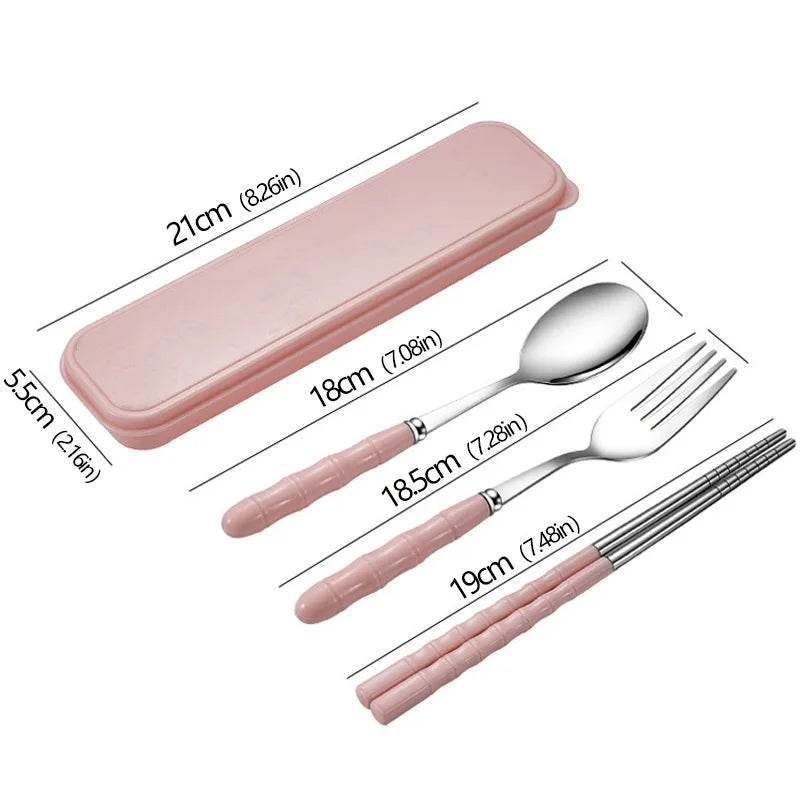 EMESA HOME 3-Piece Portable Cutlery Set – Stainless Steel Spoon, Fork & Chopsticks with Travel Case for Work, School & Outdoor Use - Emesa Home