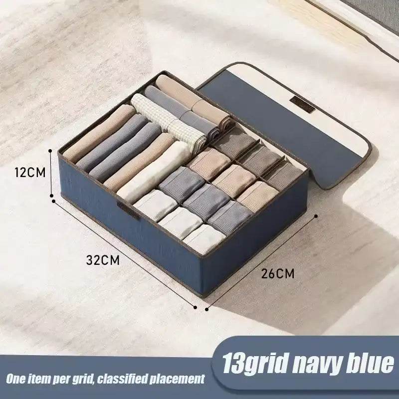 EMESA HOME Cotton & Linen Underwear Storage Box – Drawer-Style Organizer with Six Compartments and Lid - Emesa Home