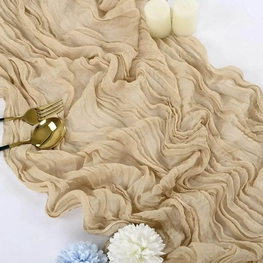 EMESA HOME Gauze Table Runner – 90×300cm Rustic Boho Table Decor for Dining, Wedding, Party, or Decoration Beige