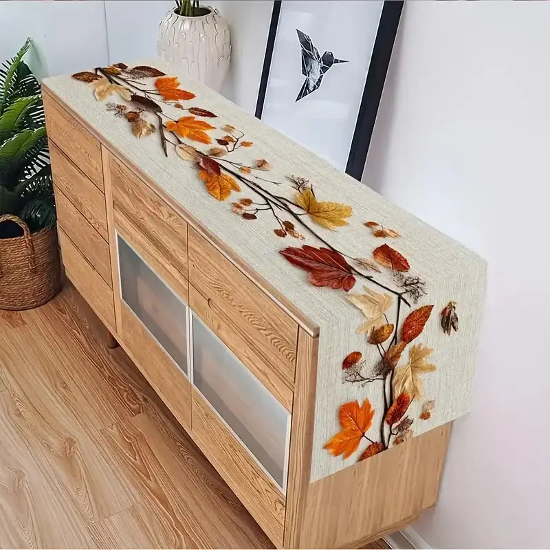 EMESA HOME Autumn Fallen Leaves & Vine Printed Table Runner
