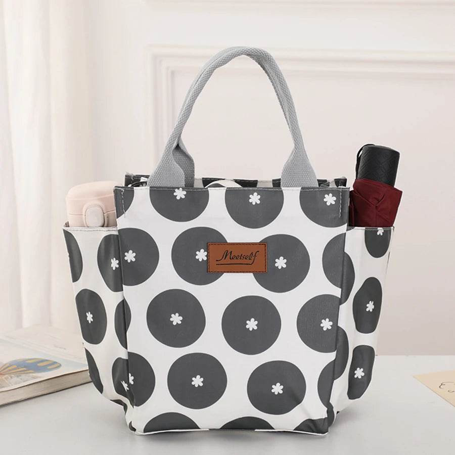 EMESA HOME Thermal Lunch Bag – Fashionable Bento Handbag for Office, Travel & Moms On-the-Go 806-heibaiyuan