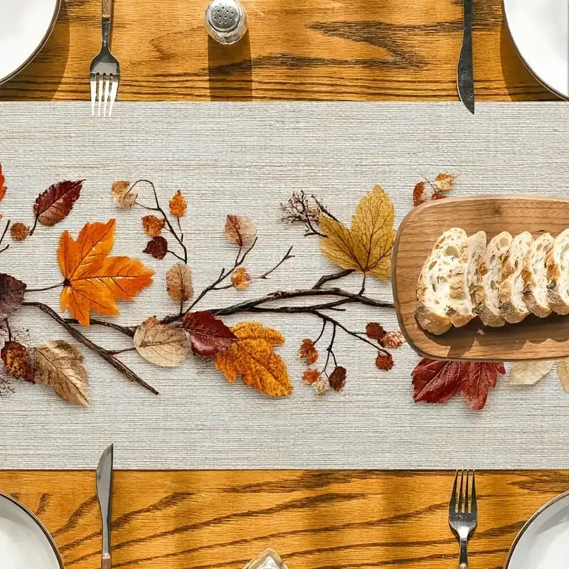 EMESA HOME Autumn Fallen Leaves & Vine Printed Table Runner