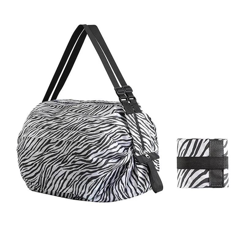 EMESA HOME Foldable Shopping Bag Waterproof Large Capacity Handbag Eco-friendly Portable Oversized Storage Bag for Travel Zebra stripes