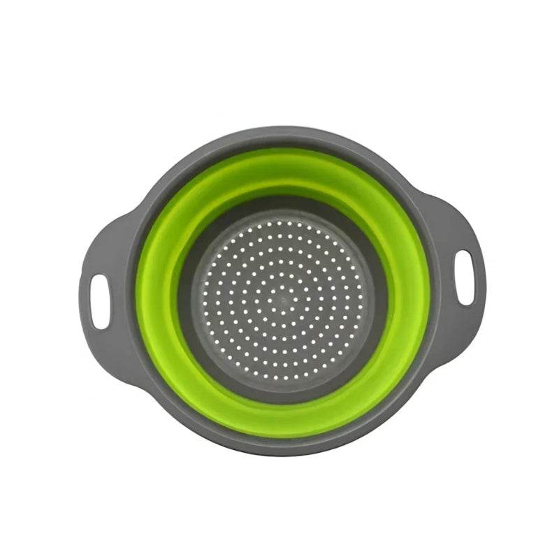 EMESA HOME Round Foldable Silicone Colander – Collapsible Kitchen Fruit & Vegetable Washing Basket Strainer Drainer Tool L Green 1PC