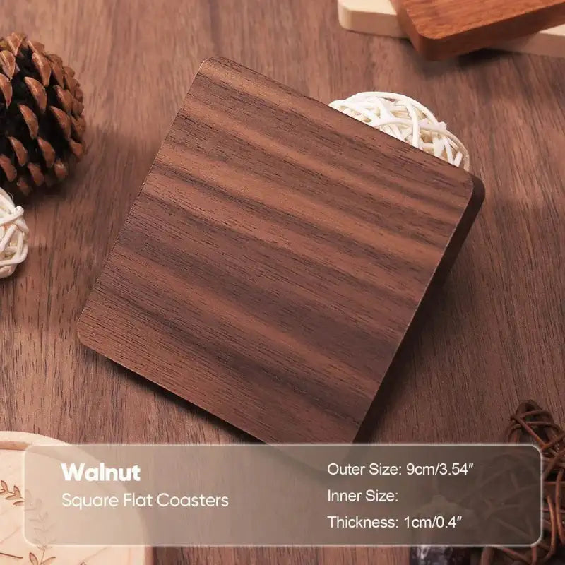 EMESA HOME Solid Walnut Wood Coaster Round Square Beech Wood Cup Mat Durable Heat Resistant Tea Coffee Cup Pad Placemats 8.8cm/3.46in - Emesa Home