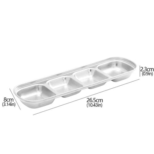EMESA HOME 1-4 Grids Seasoning Plate Dipping Dish Stainless Steel Hot Pot Seasoning Dish Square Barbecue Snack Plate Kitchen Condiment Tray - Emesa Home
