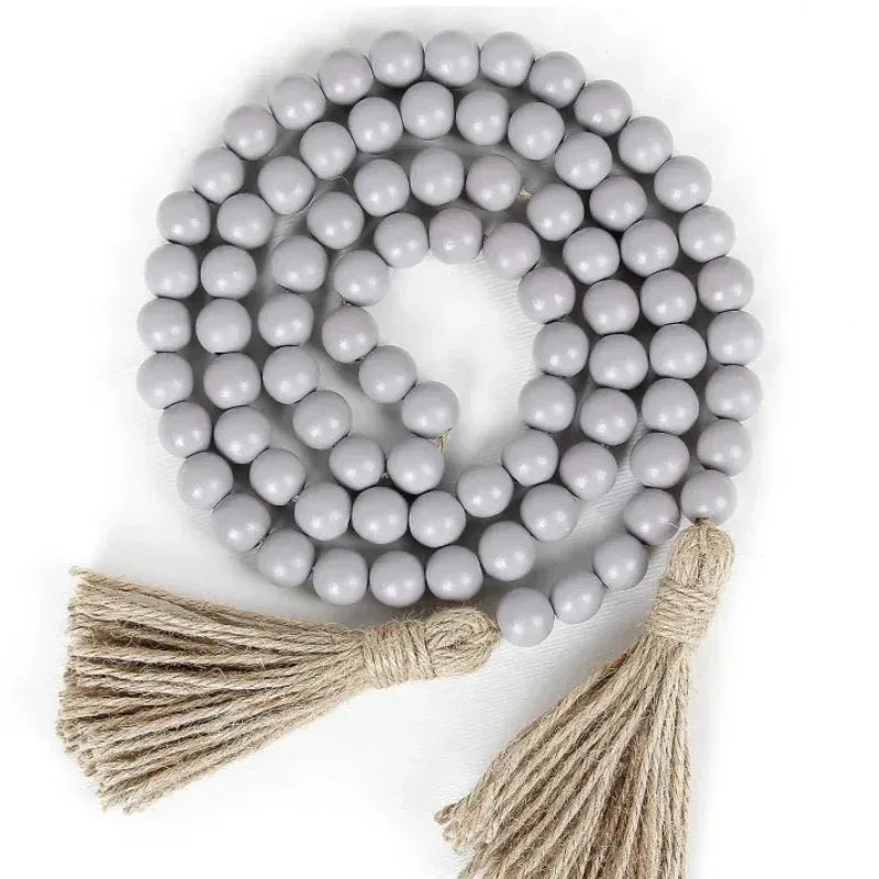 EMESA HOME Rustic Wood Bead Garland with Tassels – Farmhouse Boho Wall Hanging Decor - EMESA HOME™