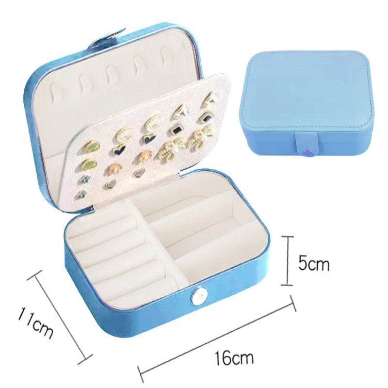EMESA HOME Portable Jewelry Box – Travel Jewelry Organizer with Zipper & Button Closure, Leather Storage Case for Rings, Earrings & Necklaces wathet